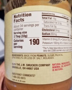 calories in 2 tbsp peanut butter