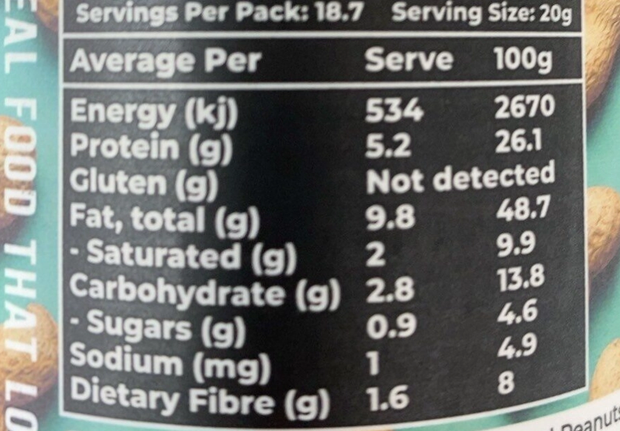 peanut butter nutritional label
